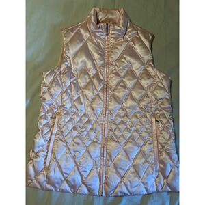 Lands' End Quilted Puffer‎ Vest Womens S Pink Sleeveless Full Zip Pockets Casual